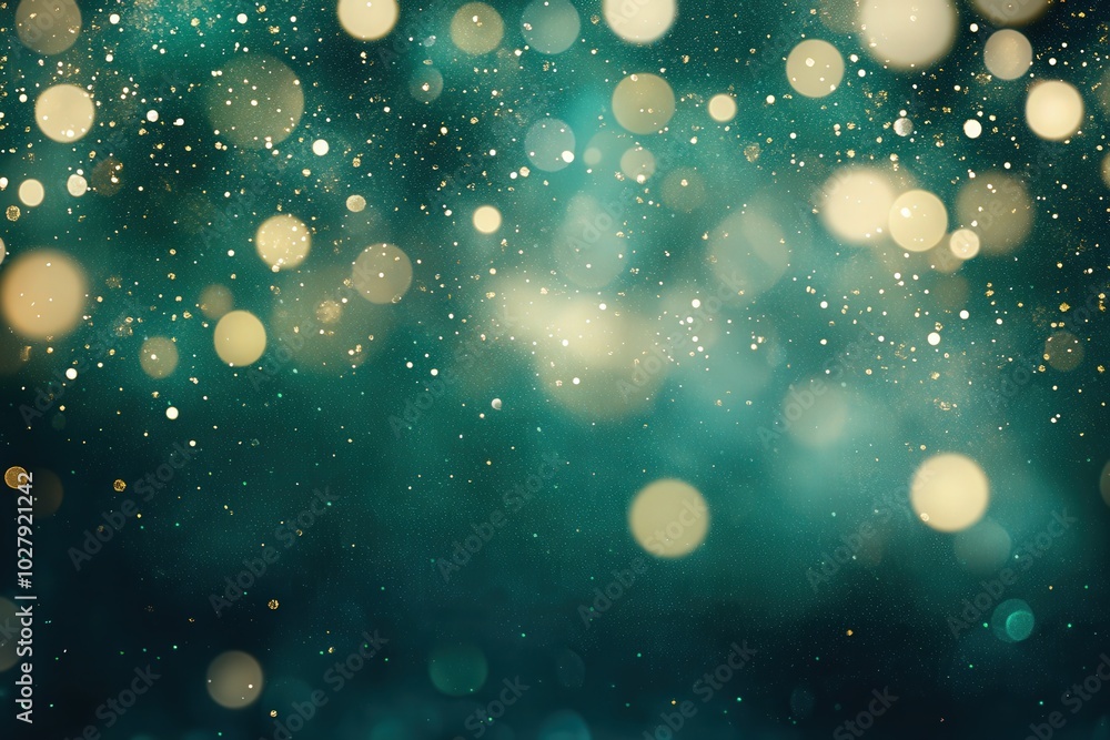 Soft golden and turquoise bokeh lights creating a dreamy atmosphere in a festive setting during nighttime Soft golden and turquoise bokeh lights creating a dreamy atmosphere in a festive setting during nighttime