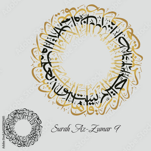 Islamic Calligraphy for Quran Surah Az-Zumar 9. Translated: Say, "Are those who know equal to those who do not know?".