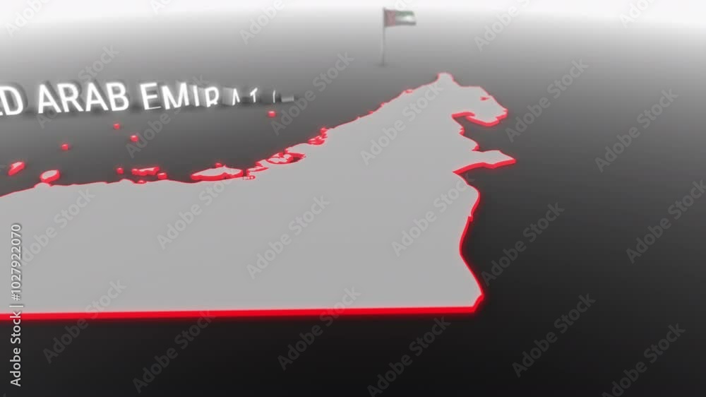 3d animated map of United Arab Emirates gets hit and fractured by the text “Recession” 3d animated map of United Arab Emirates gets hit and fractured by the text “Recession”