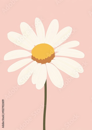 Minimalist Pastel Pink Background with Single White Daisy, Perfect for Spring or Summer Decorations Generative AI