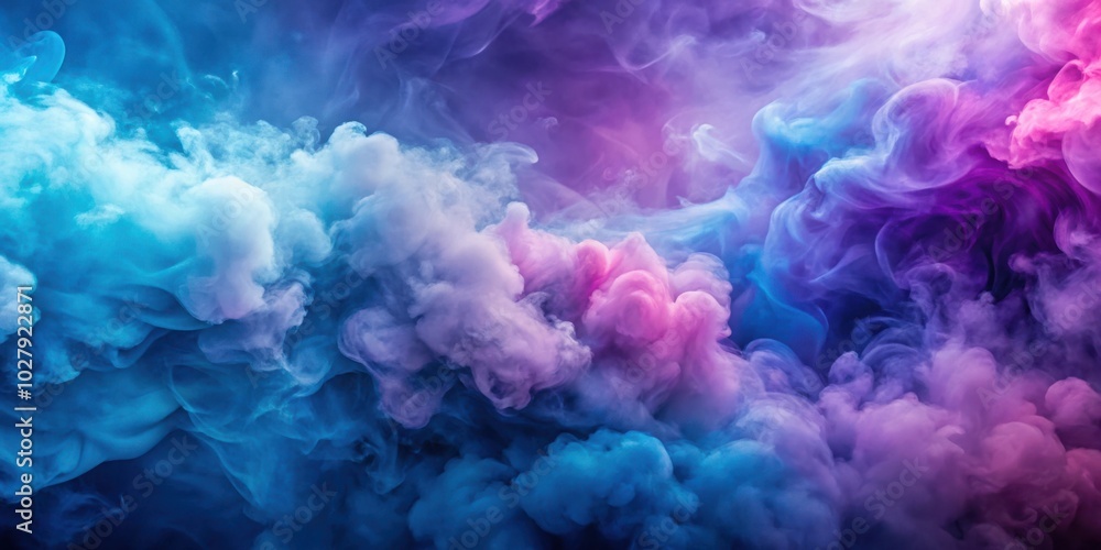 Obraz premium Dramatic Cloudy Sky Blue to Lilac Purple Gradient Smoke Texture Background with Lighting for Design Projects