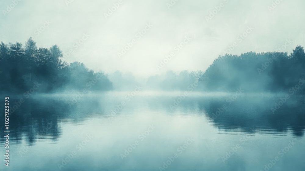 Fototapeta premium Misty Forest Lake Reflection