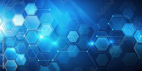 Blue hexagons and lines abstract background with science concept for design projects
