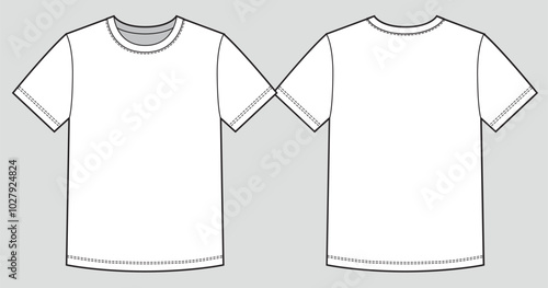 Blank white t-shirt template. Front and back