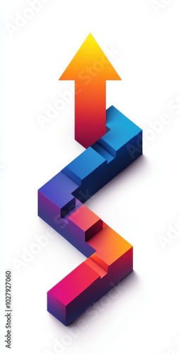 3D arrow pointing upward with colorful cubes on a white background symbolizing growth and progress