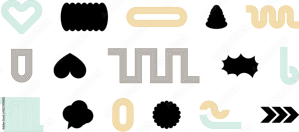 Line geometric arch and circle abstract shapes. Retro elements, vintage. Contemporary mid century line design set. Modern aesthetic stripes and grids. vector illustration. Line geometric arch and circle abstract shapes. Retro elements, vintage. Contemporary mid century line design set. Modern aesthetic stripes and grids. vector illustration.