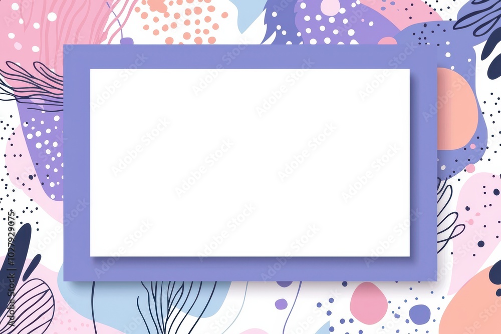 Blank blue rectangular card on colorful abstract background with pink, purple, and blue artistic patterns Blank blue rectangular card on colorful abstract background with pink, purple, and blue artistic patterns