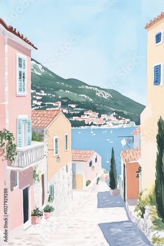 Gouache Illustration of Dubronvik in Croatia on a Sunny Morning Generative AI photo