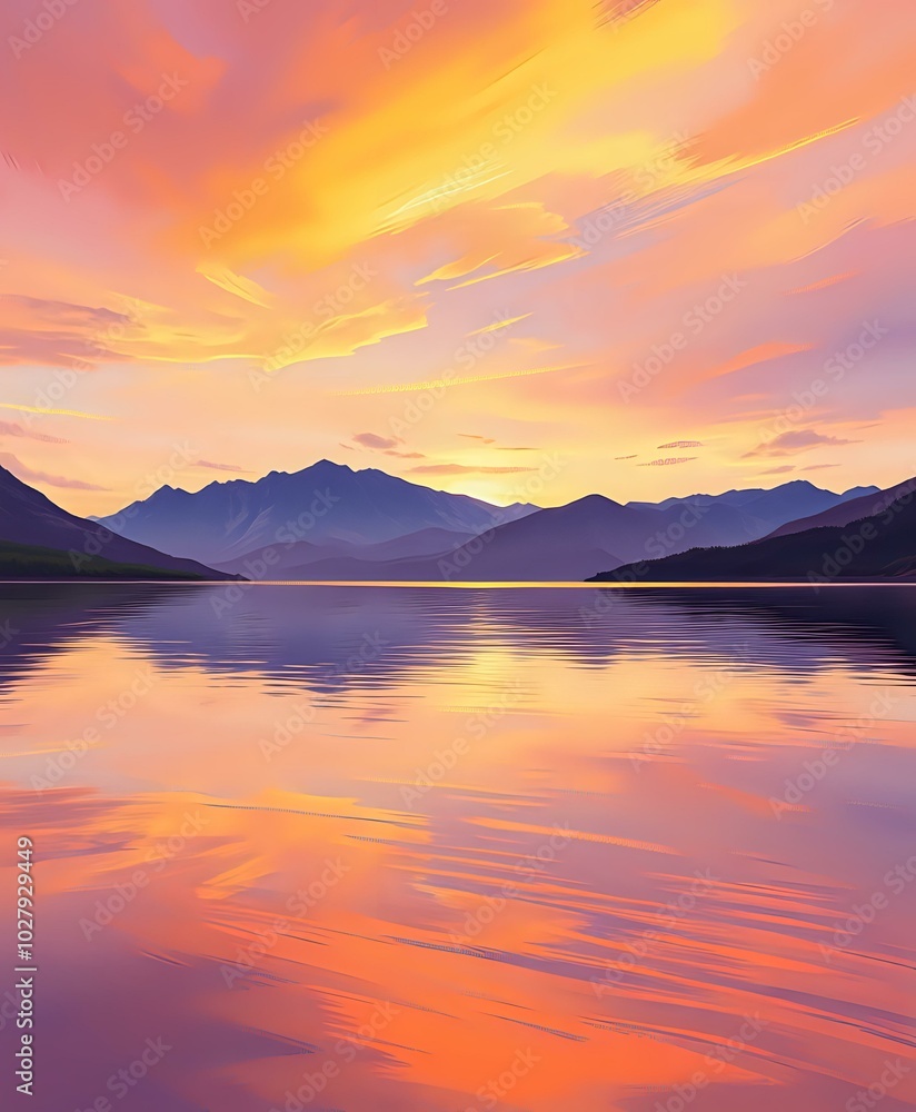 Serene Lake at Sunset: Peaceful Mountain Retreat Serene Lake at Sunset: Peaceful Mountain Retreat
