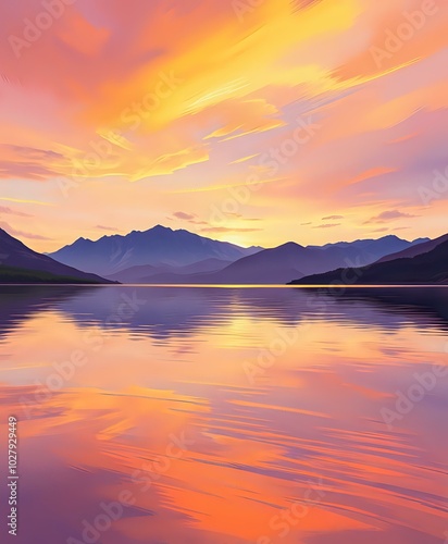 Serene Lake at Sunset: Peaceful Mountain Retreat