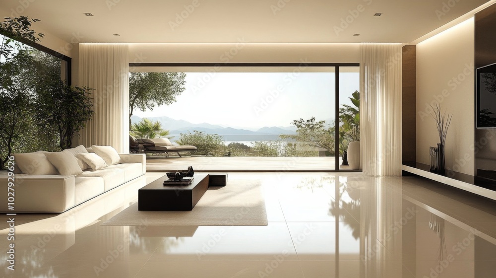 Modern Luxurious Living Room with Scenic View Modern Luxurious Living Room with Scenic View