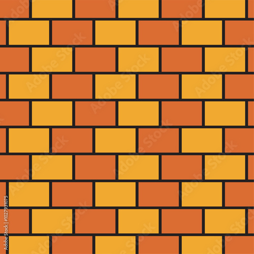 Brick pattern. Seamless vector orange and yellow color brick wall background. Orange bricks wall vector wallpaper texture.