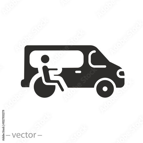 van for disability, transportation of disabled persons icon, special transport for man in wheelchair, flat vector illustration