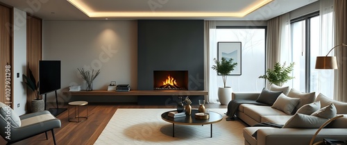Cozy Modern Living Room with Fireplace and Relaxing Ambiance