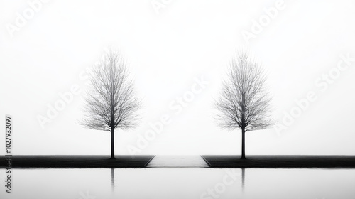 Wallpaper Mural Two bare trees stand symmetrically on a foggy, misty day. Torontodigital.ca