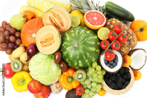 Wallpaper Mural Different fresh vegetables and fruits isolated on white, top view Torontodigital.ca