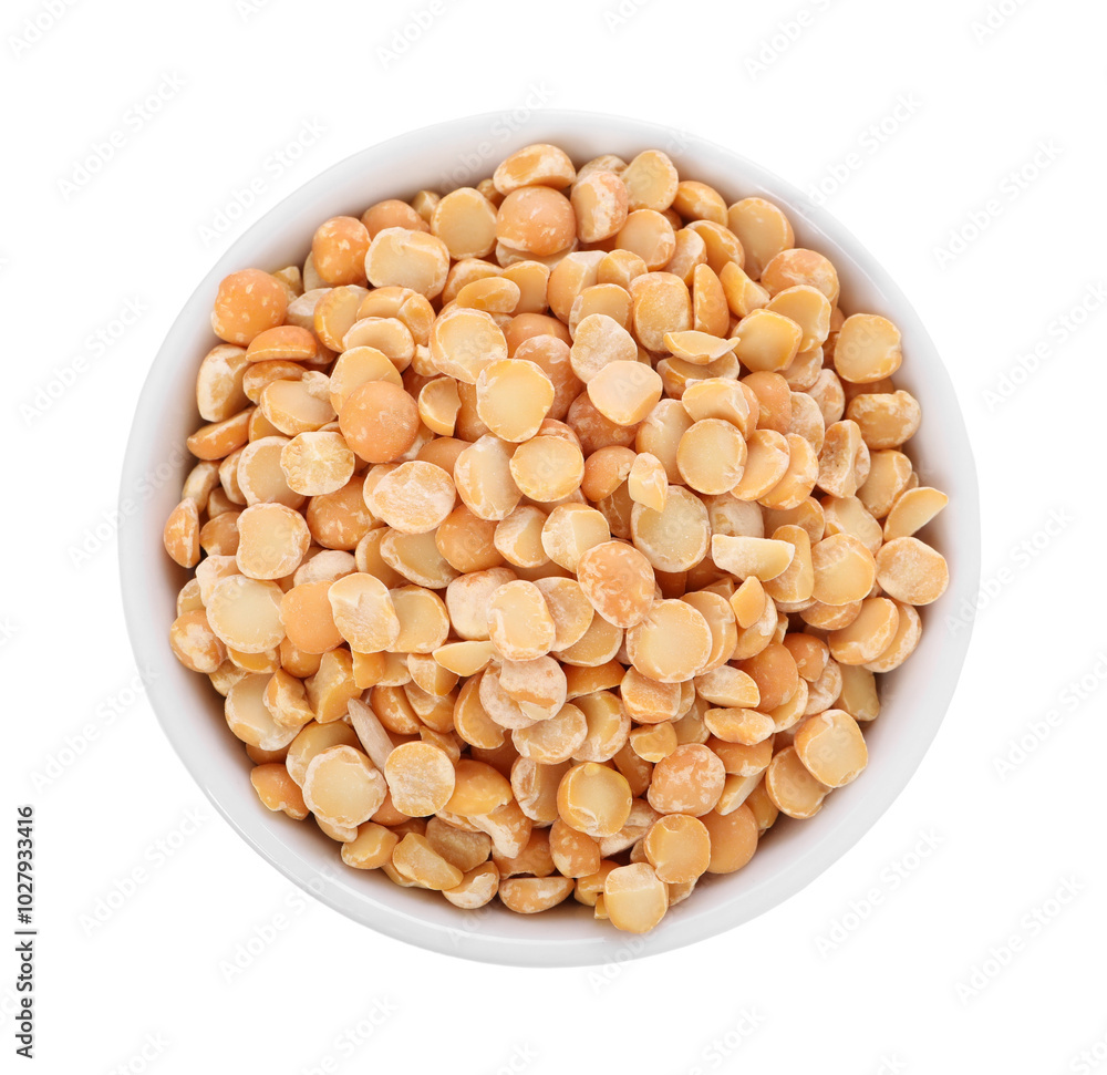 Dried peas in bowl isolated on white, top view Dried peas in bowl isolated on white, top view