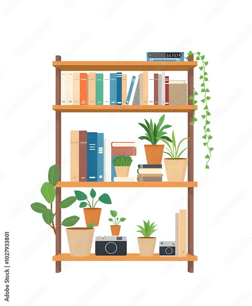 Fototapeta premium Vibrant Wooden Bookshelf with Colorful Books - Creative Study Nook