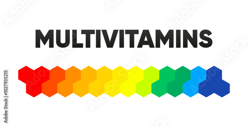 Multivitamin label. Icon concept vitamins. Vitamins complex banner for advertising, health, medical science. Nutrients, minerals that are essential the body. Vector illustration.