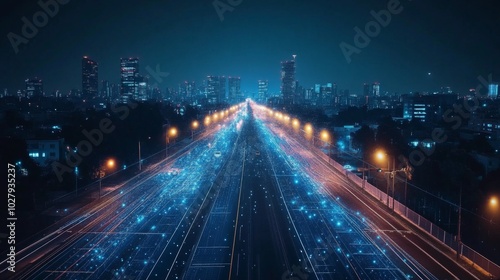 Futuristic City Highway at Night