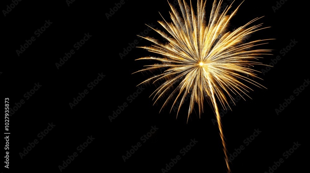 Elegant Golden Fireworks Display on Black Background for New Year's Eve Celebrations, Capturing Dynamic Energy and Festive Charm. Elegant Golden Fireworks Display on Black Background for New Year's Eve Celebrations, Capturing Dynamic Energy and Festive Charm.