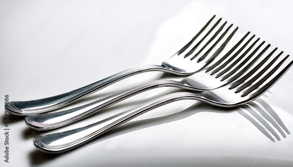 Stainless steel forks lying down, isolated on a white background Stainless steel forks lying down, isolated on a white background
