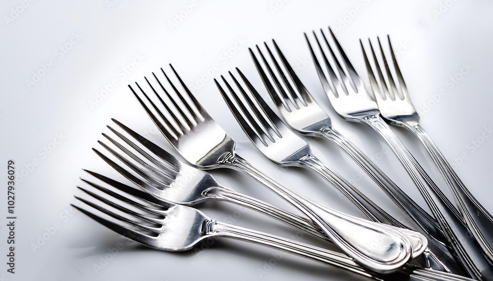 Stainless steel forks lying down, isolated on a white background Stainless steel forks lying down, isolated on a white background