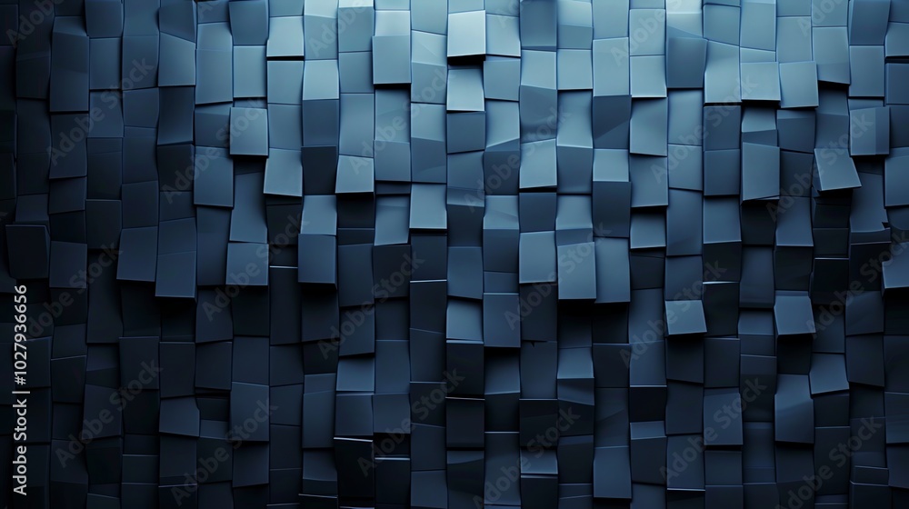 Random pattern of blue cubes is forming an abstract modern wall Random pattern of blue cubes is forming an abstract modern wall