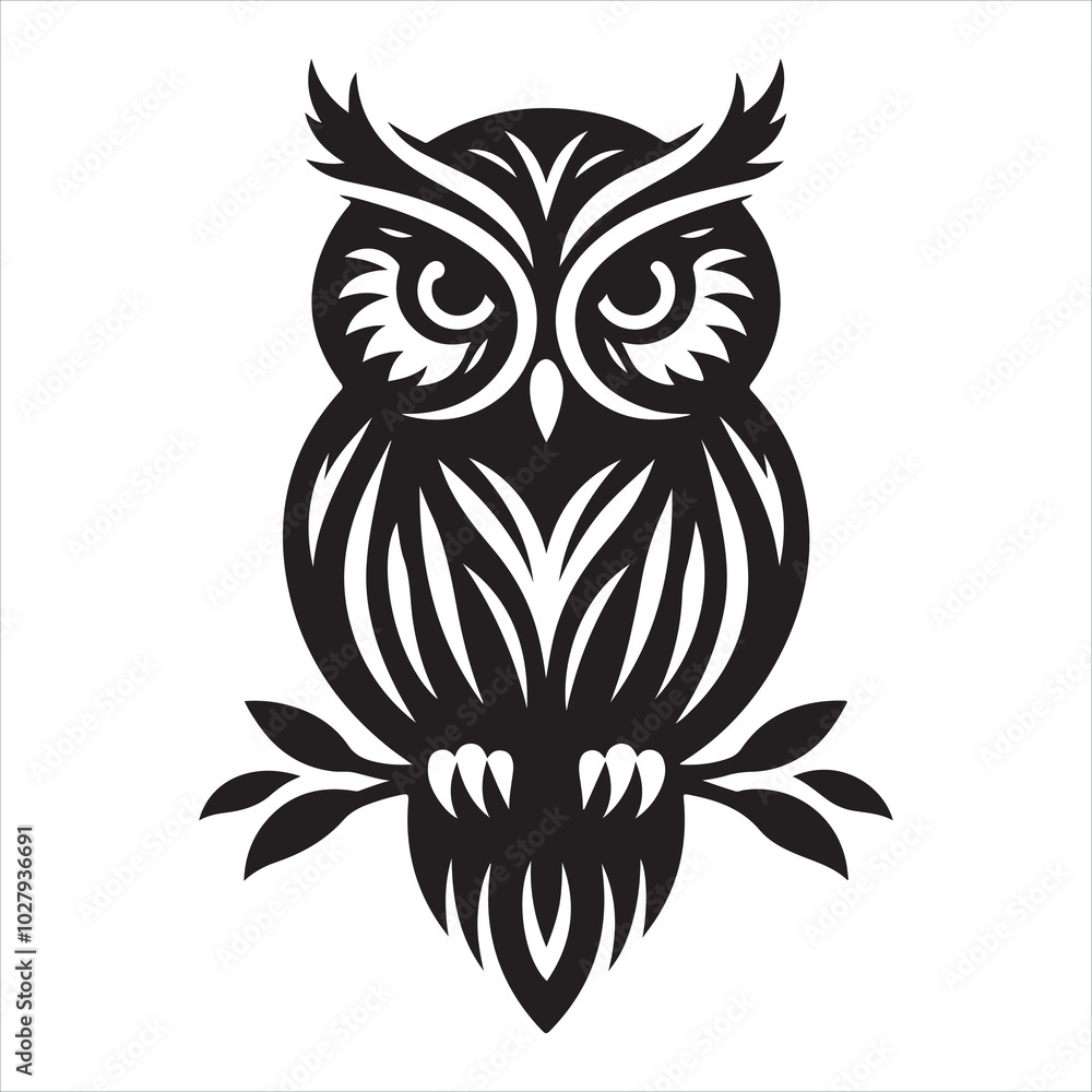 Fototapeta premium Owl silhouette on white background 