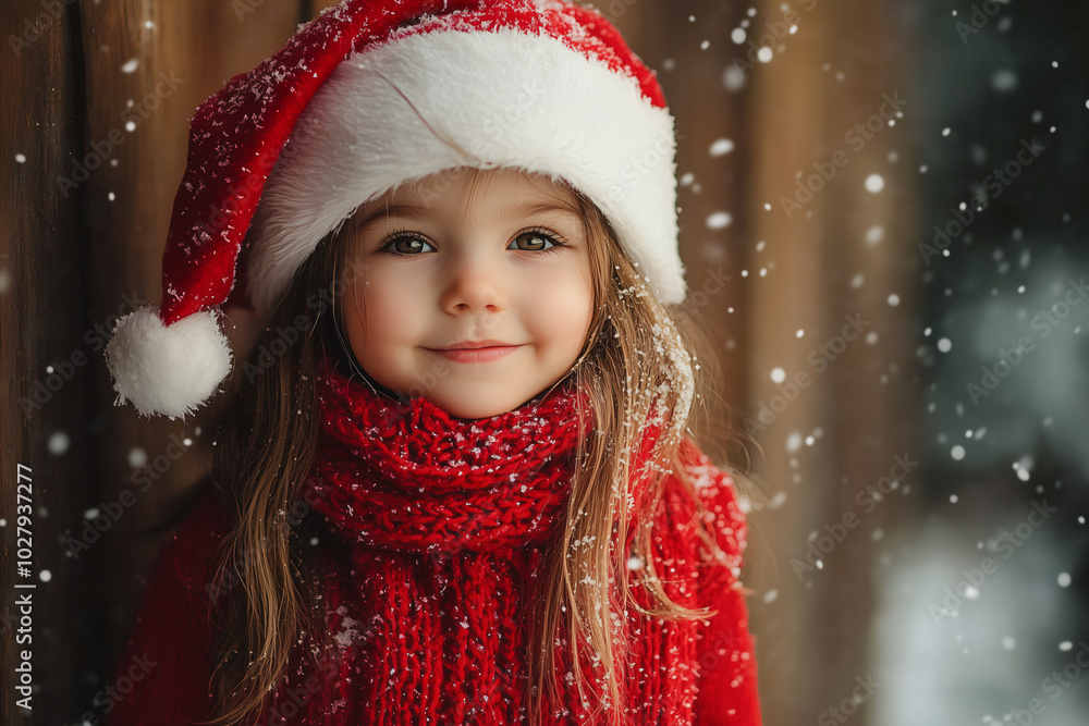 little girl with red festive Christmas hat little girl with red festive Christmas hat