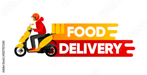 Food Delivery service concept. Courier and fast delivery inscription. Express, fast, free delivery. Vector illustration.