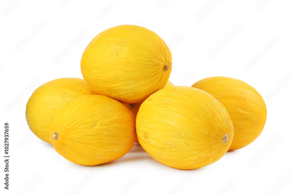 Many whole ripe melons isolated on white Many whole ripe melons isolated on white