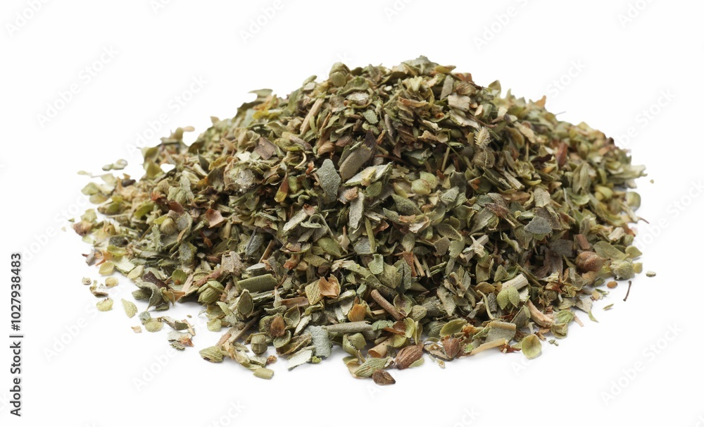Pile of dried oregano isolated on white Pile of dried oregano isolated on white