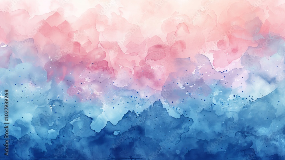 Fototapeta premium Soft pastel watercolor background, gentle blend of pink, blue, and yellow, ideal for spring-themed designs