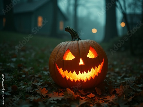 Halloween Spooky Scene 01 Carved Pumpkin photo