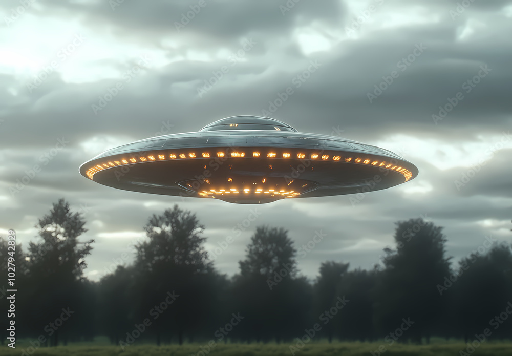 3D rendering of a flying saucer spaceship with lights on, over an Earth background. Alien spacecraft in orbit above the planet Earth. Generative AI . 3D rendering of a flying saucer spaceship with lights on, over an Earth background. Alien spacecraft in orbit above the planet Earth. Generative AI .