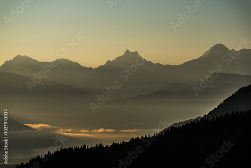 view from Gurnigelpass direction Thun and Schreckhorn photo