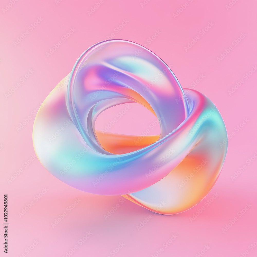 A mesmerizing holographic shape floating against a soft pastel pink background, showcasing an enchanting blend of colors and forms A mesmerizing holographic shape floating against a soft pastel pink background, showcasing an enchanting blend of colors and forms