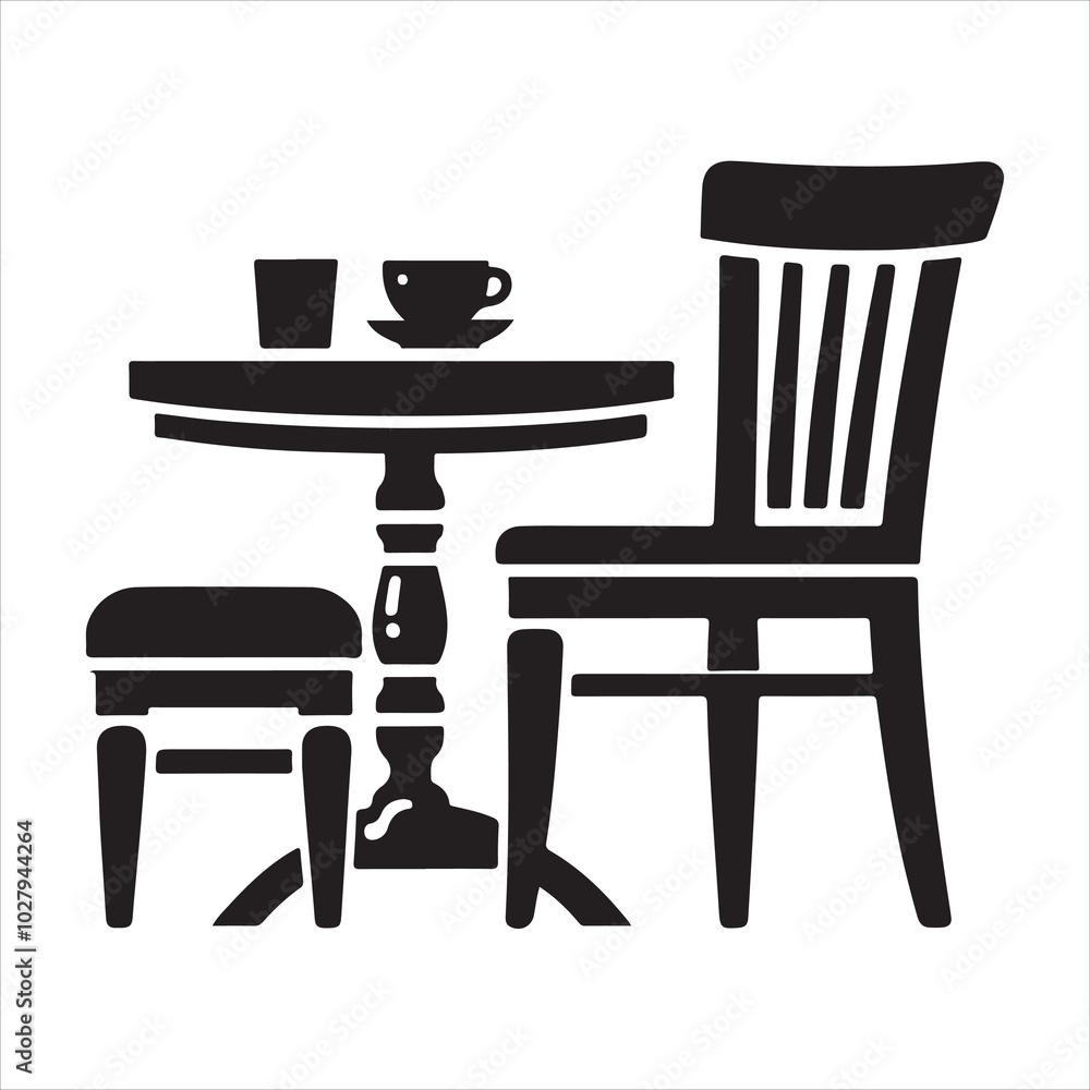Furniture icon table and chair silhouette on white background
Furniture icon table and chair silhouette on white background