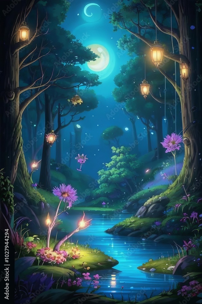 Fototapeta premium A beautiful magical forest, like in children's fairy tales.