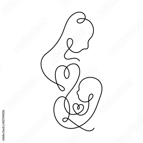 Mother and Child Line Art. Newborn baby. Mother's day. Vector illustration. 