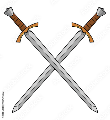 classic medieval european twin crossed swords vector transparent background
