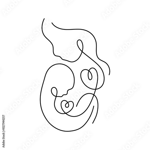 Mother and Child Line Art. Newborn baby. Mother's day. Vector illustration. 