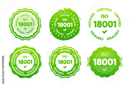 18001 Iso certified standarts collection. International Organization for Standardization stamp. Vector illustration.