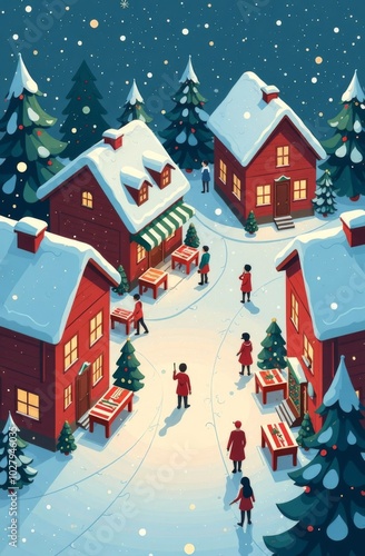 Wallpaper Mural The city is in winter, it is snowing, people are standing on the street, Christmas trees in the snow, New Year snowfall Torontodigital.ca
