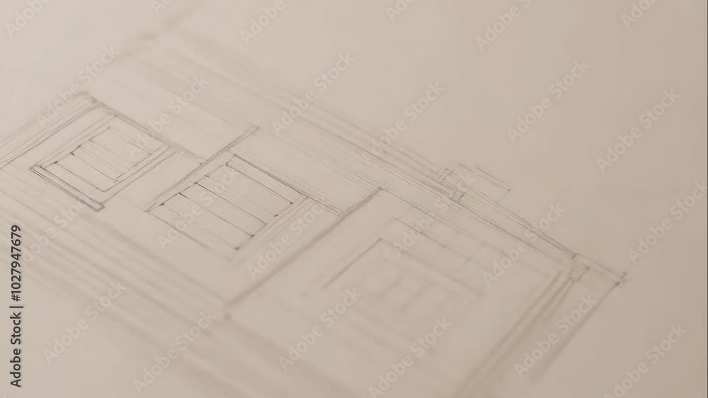 A hand drawing an architectural drawing with a pencil A hand drawing an architectural drawing with a pencil