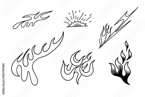 Outline Flame Set Hand Drawn Vector Image