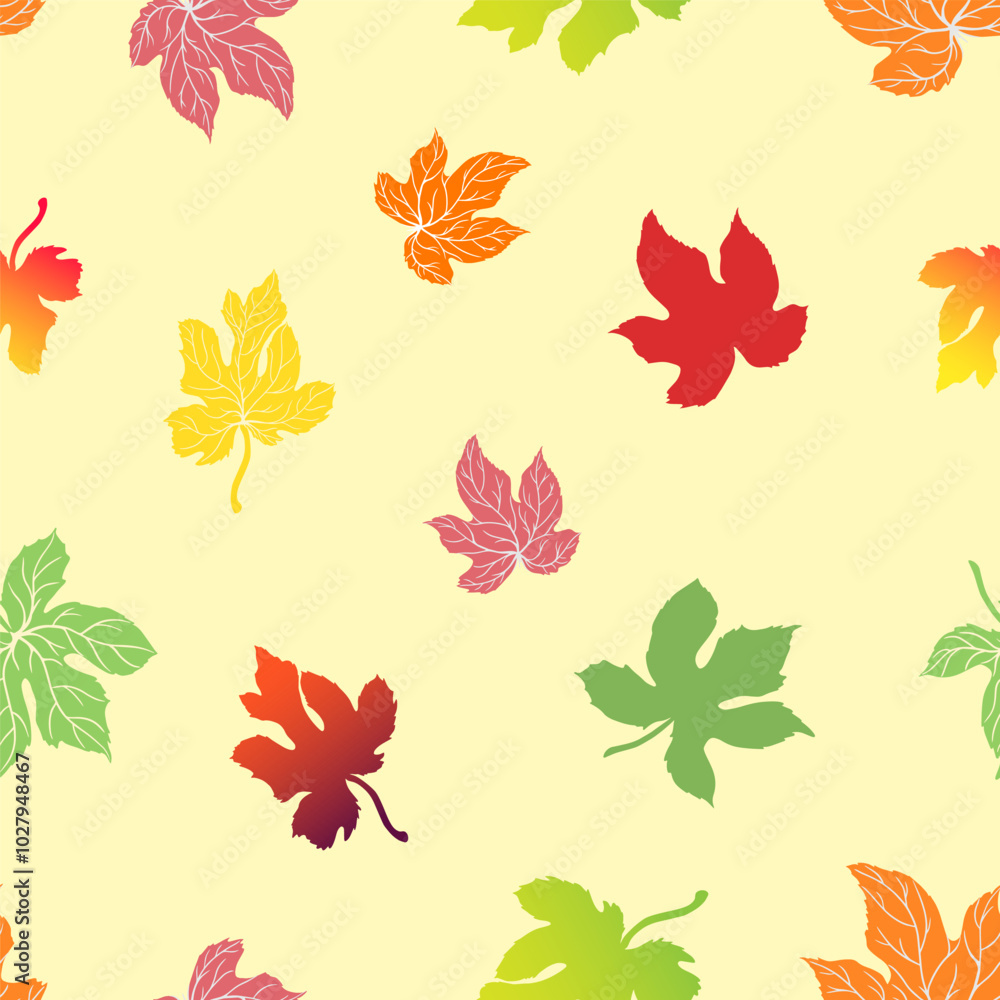 Seamless pattern with bright fig leaves on a yellow background Seamless pattern with bright fig leaves on a yellow background