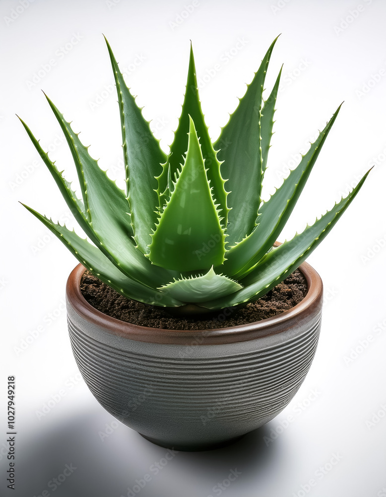 Aloe vera in pot, isolated on a white background Aloe vera in pot, isolated on a white background