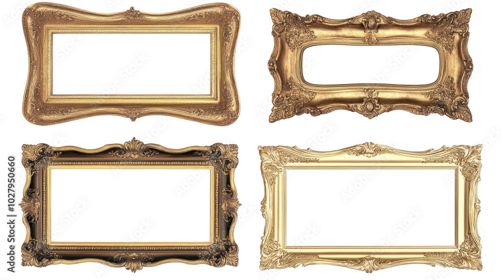Elegant Antique Gold Frames Collection Isolated on a White Background Generative AI Elegant Antique Gold Frames Collection Isolated on a White Background Generative AI